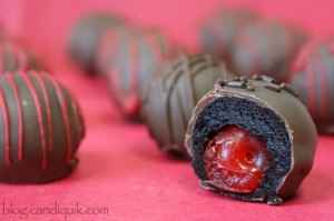 Cherry Stuffed Chocolate Cake Bites | @candiquik