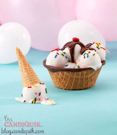 Ice Cream Cake Pops! by Miss CandiQuik | Recipe at http://blog.candiquik.com