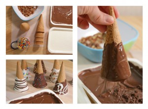chocolate dipped ice cream cones steps1-3