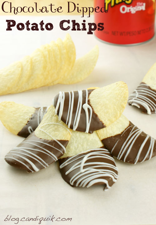 Easy Chocolate Dipped Potato Chips - salty, sweet & addicting! @candiquik